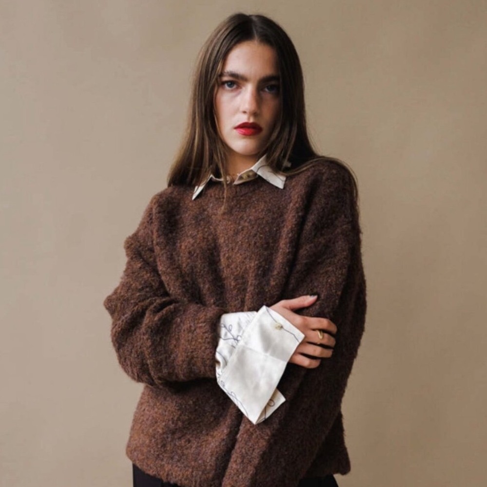 Le Bon Shoppe Envie Sweater XS/S Brown Boucle Knit Crew Neck Pullover